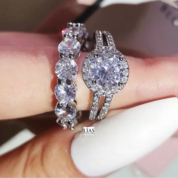 New 18k white gold wedding ring set - Picture 2 of 2